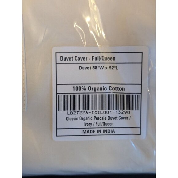 Quince 100% Classic Organic Percale Duvet Cover 1PC Ivory Size Full/Queen -NEW- - Picture 2 of 5